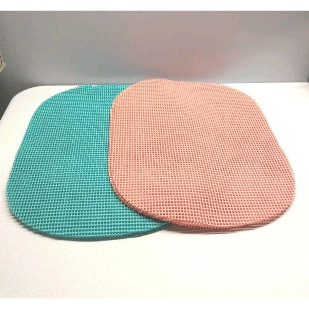 Set 8 Mesh Vinyl Mesh Placemats Aqua Orange Coastal Retro Patio Table Mats